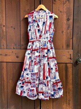 St. John’s Bay Patriotic Coastal Sleeveless Tiered Midi Dress Size SP